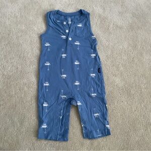 GAP Blue Sleeveless Romper with White Boat Pattern 3-6 months